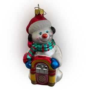 MACY’S Snowman w/Jukebox Collectible Vintage Glass Blown Ornament NWOT